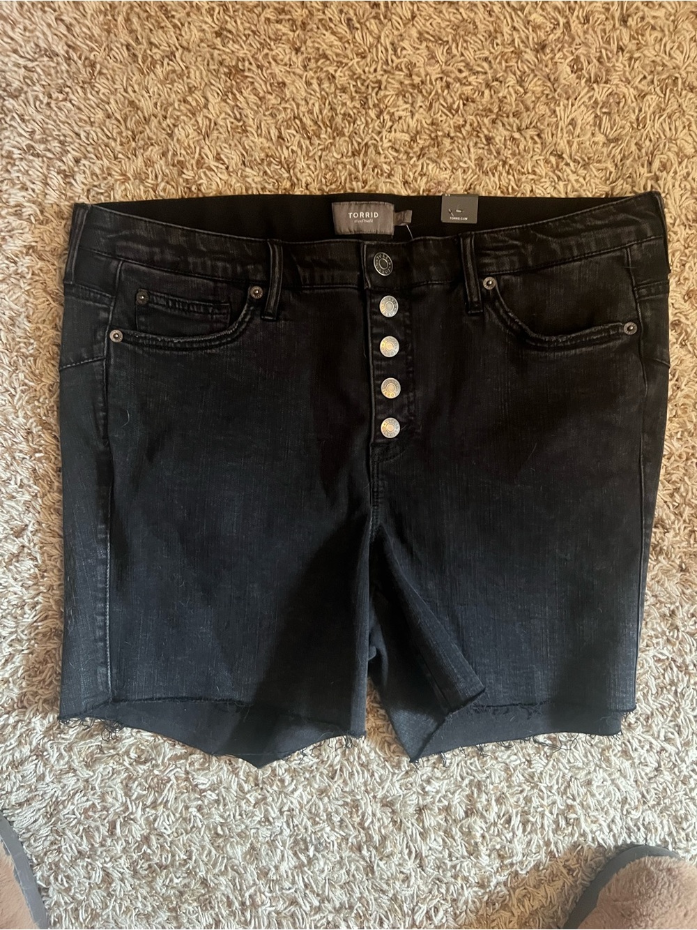 torrid Black Button-Fly Ankle-Length Denim Shorts